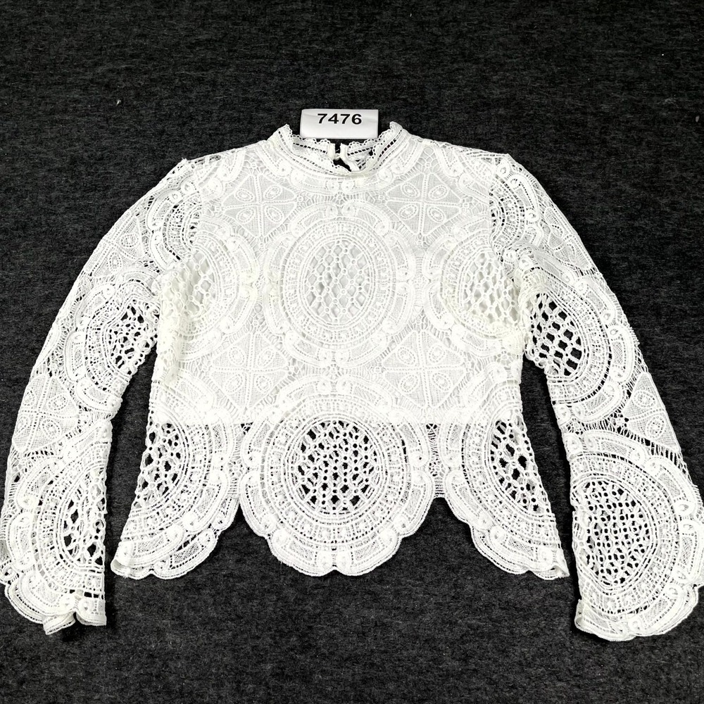 It's Pink Crop Top Womens Large White Lace Crochet Floral Guipure Scalloped Hem